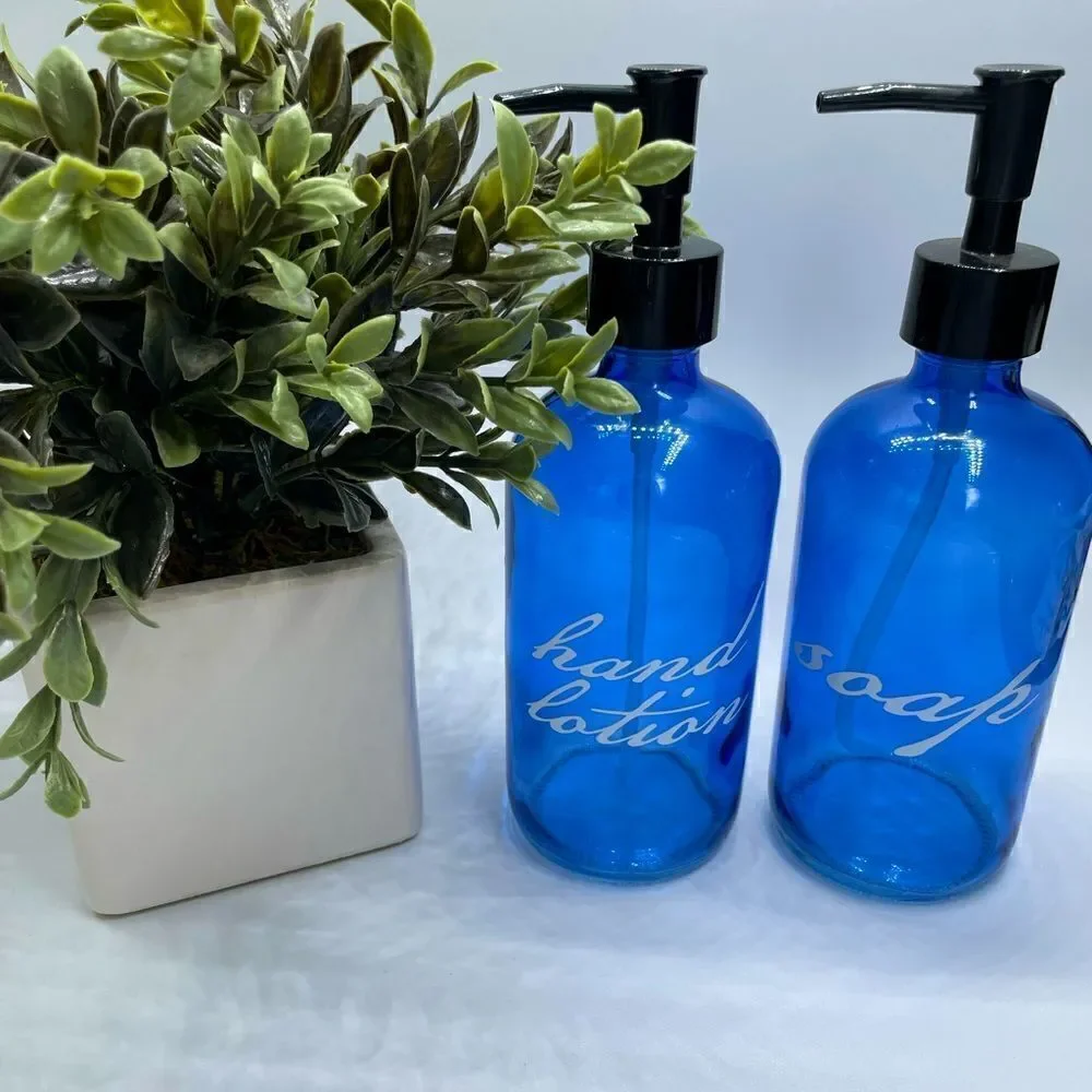 Matching Soap & Hand Lotion Glass Dispensers l New